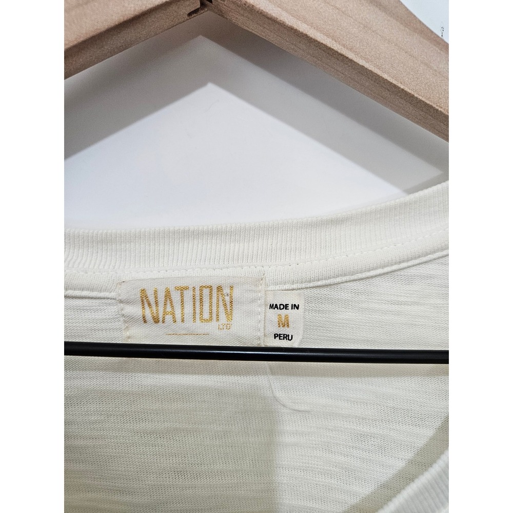 Nation LTD Womens Cream Slub Knit Puff Sleeve Button Shoulder Top Size Medium - Picture 2 of 5